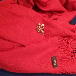 Ann Taylor Red Scarf + Free Butterfly Brooch Pin
